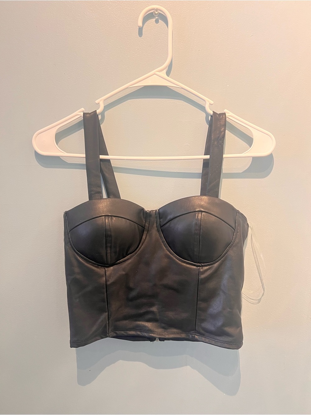 Shinestar Black Faux Leather Bustier Tank Top